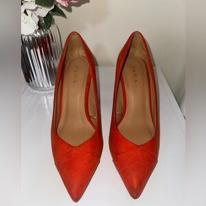 Zara Red Suede Pointed Toe Heels